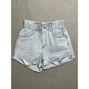 FOREVER 21 Women's Light Wash Paperbag Waist Denim Shorts Size M Cuffed Hem